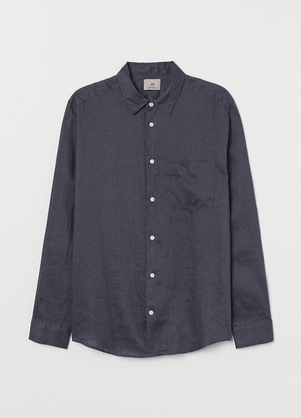 Серо-синяя классическая, кэжуал рубашка однотонная H&M