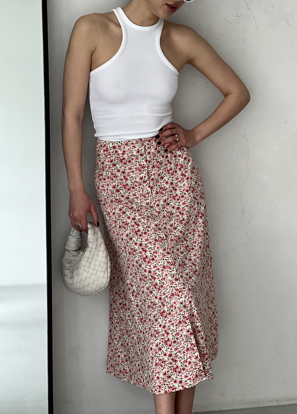 Красная кэжуал цветочной расцветки юбка Miledi а-силуэта (трапеция)
