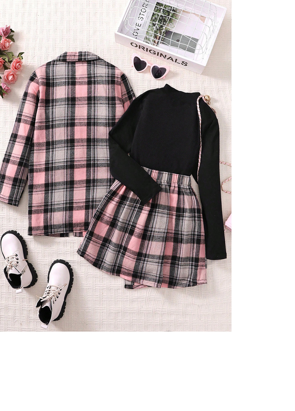 Світло-рожевий демісезонний костюм (жакет, спідниця, гольф) трійка SHEIN