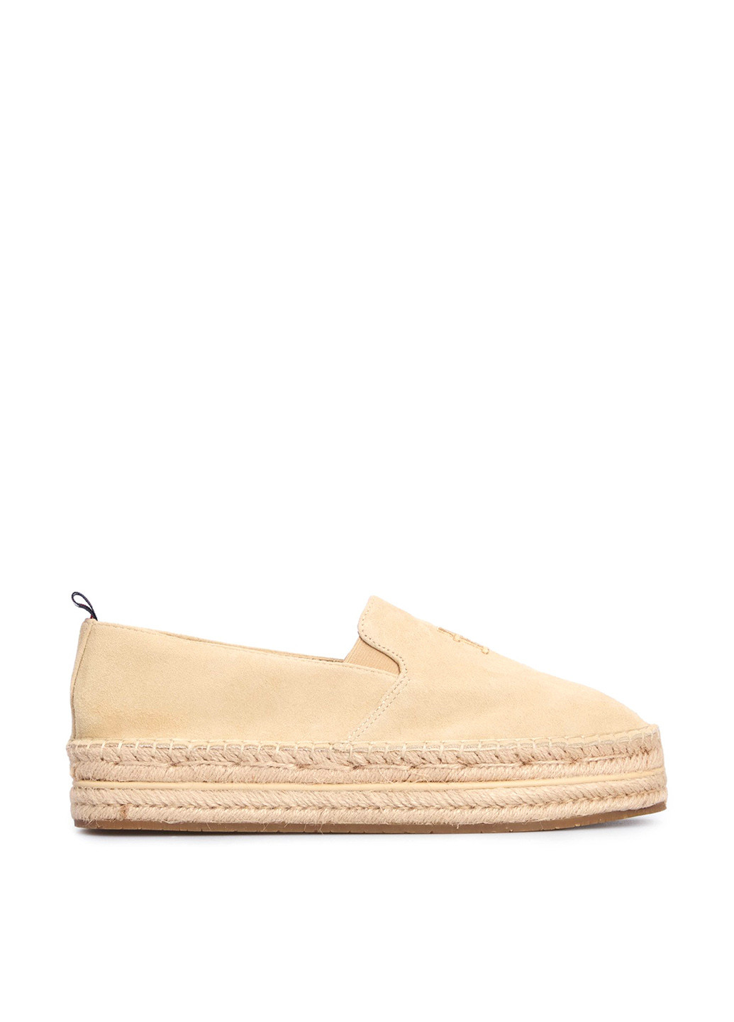 Бежевые слипоны Tommy Hilfiger с логотипом, на плетеной подошве однотонные