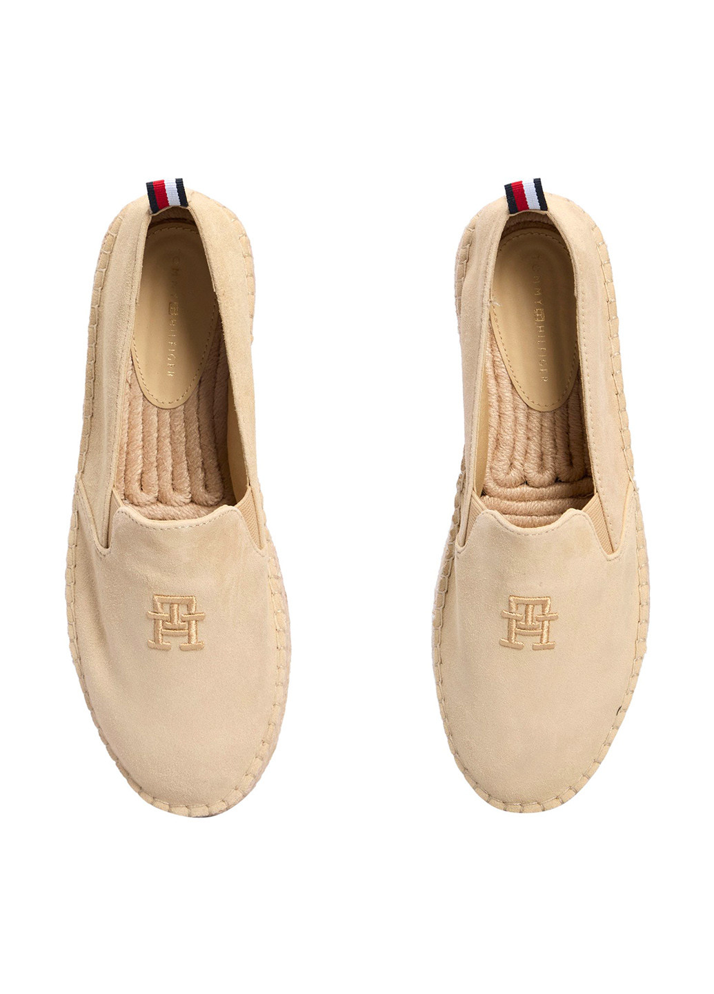 Бежевые слипоны Tommy Hilfiger с логотипом, на плетеной подошве однотонные