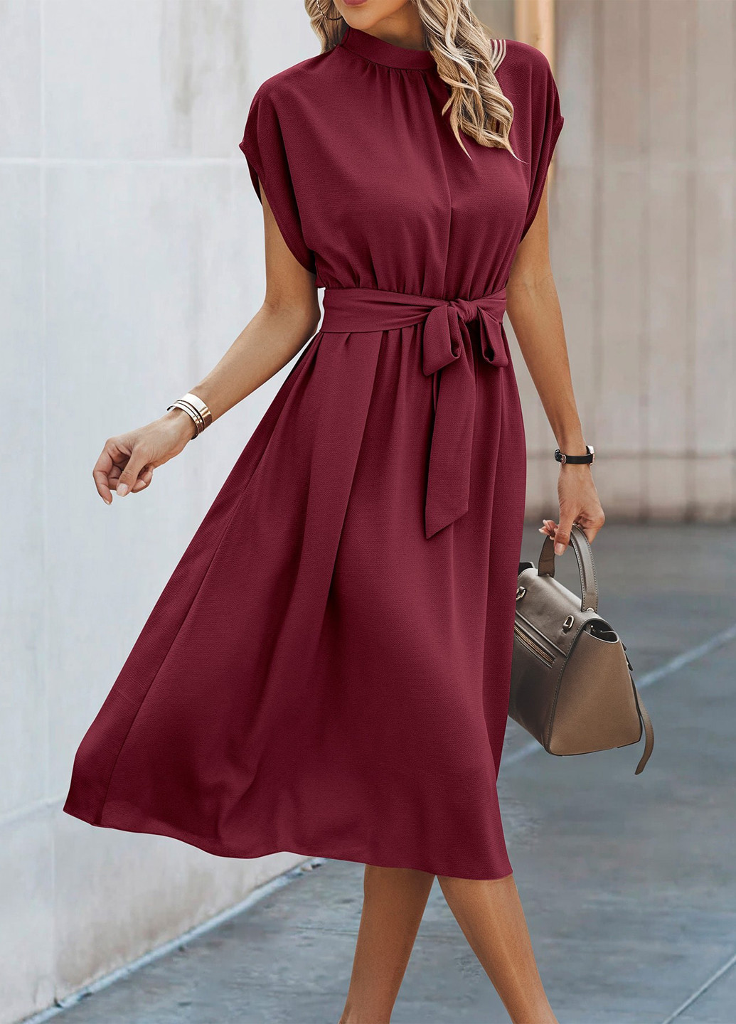 Бордовое кэжуал платье а-силуэт SHEIN однотонное