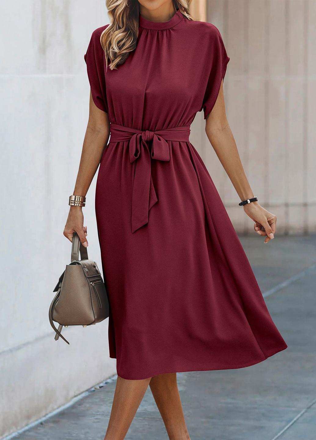 Бордовое кэжуал платье а-силуэт SHEIN однотонное