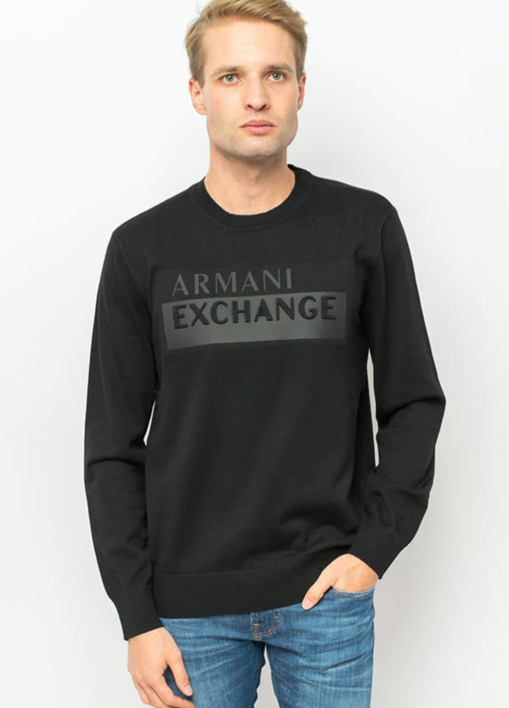Свитшот Armani Exchange - Прямой крой надпись черный кэжуал хлопок - (259577941)