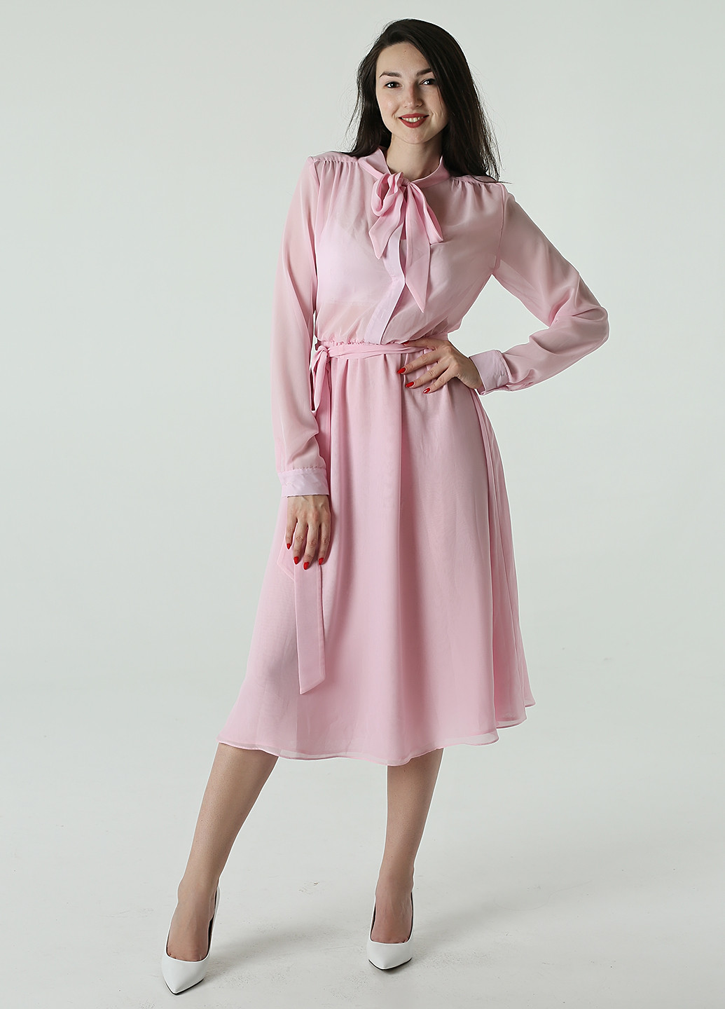Розовое деловое платье клеш Matkovska Design однотонное