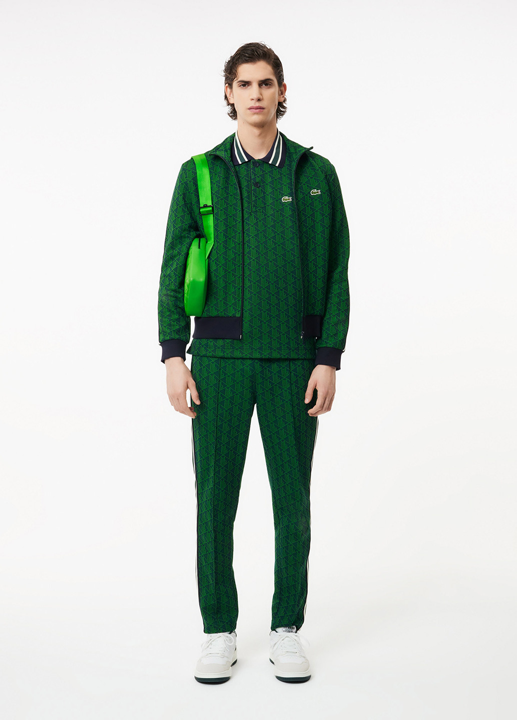 Зеленая футболка-поло для мужчин Lacoste с геометрическим узором