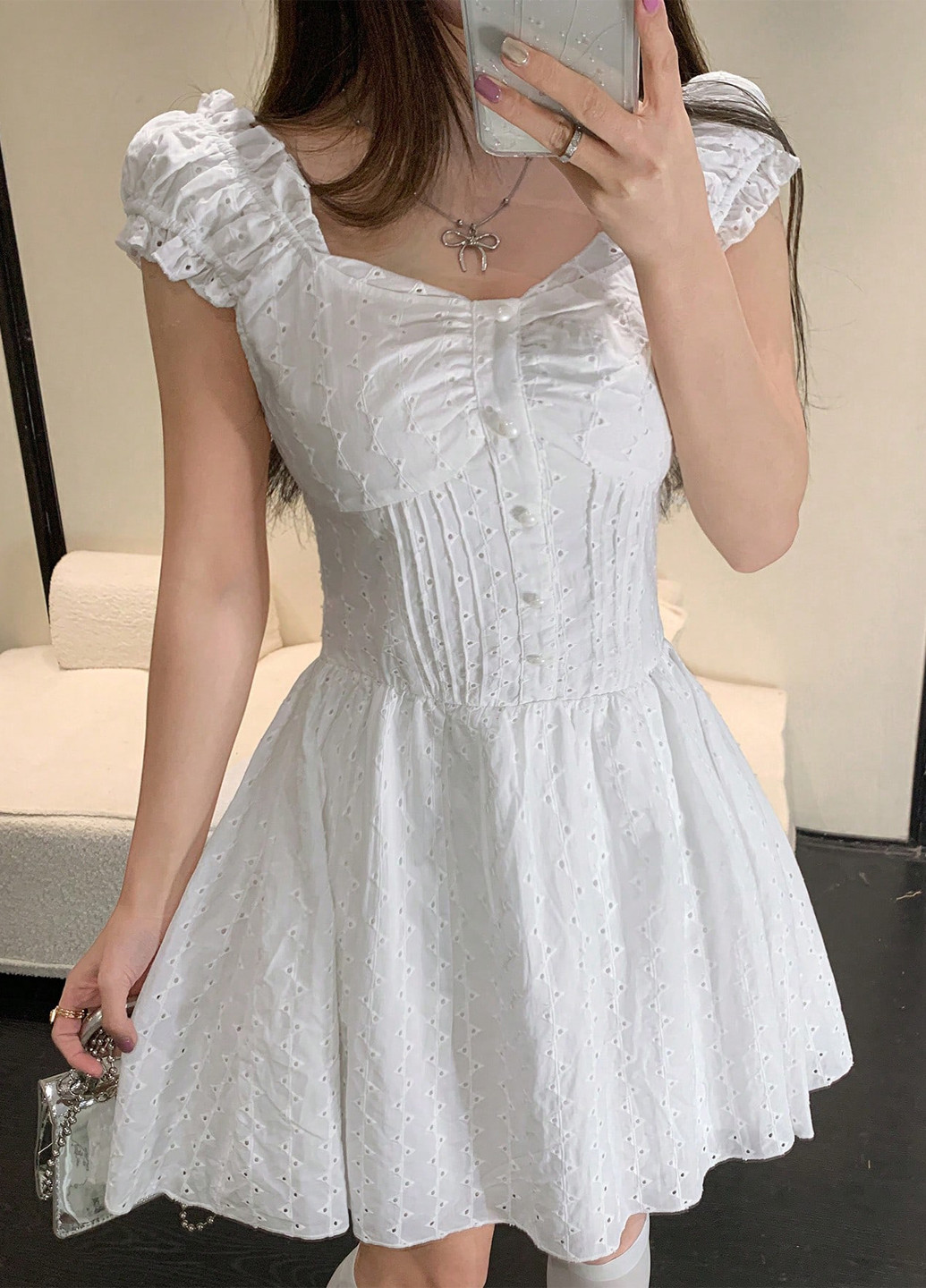 Белое кэжуал платье клеш SHEIN однотонное