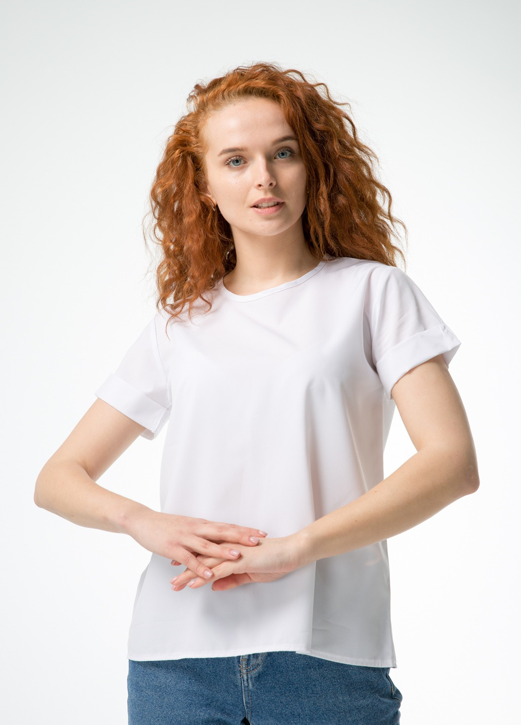 Белая демисезонная базовая блуза - футболка с коротким рукавом INNOE Блуза