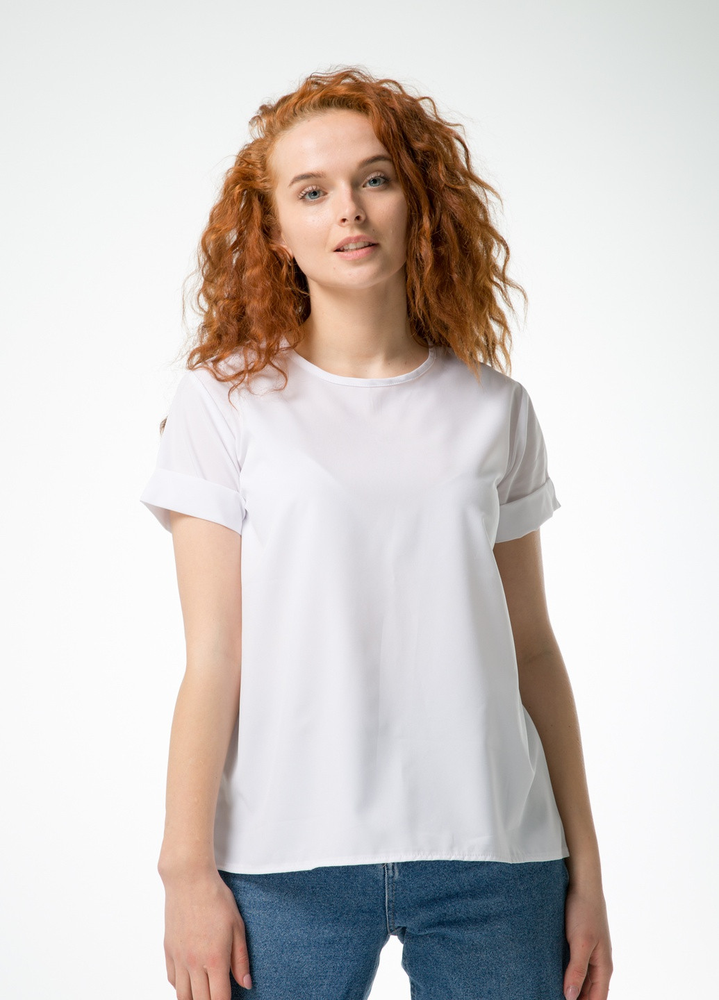 Белая демисезонная базовая блуза - футболка с коротким рукавом INNOE Блуза