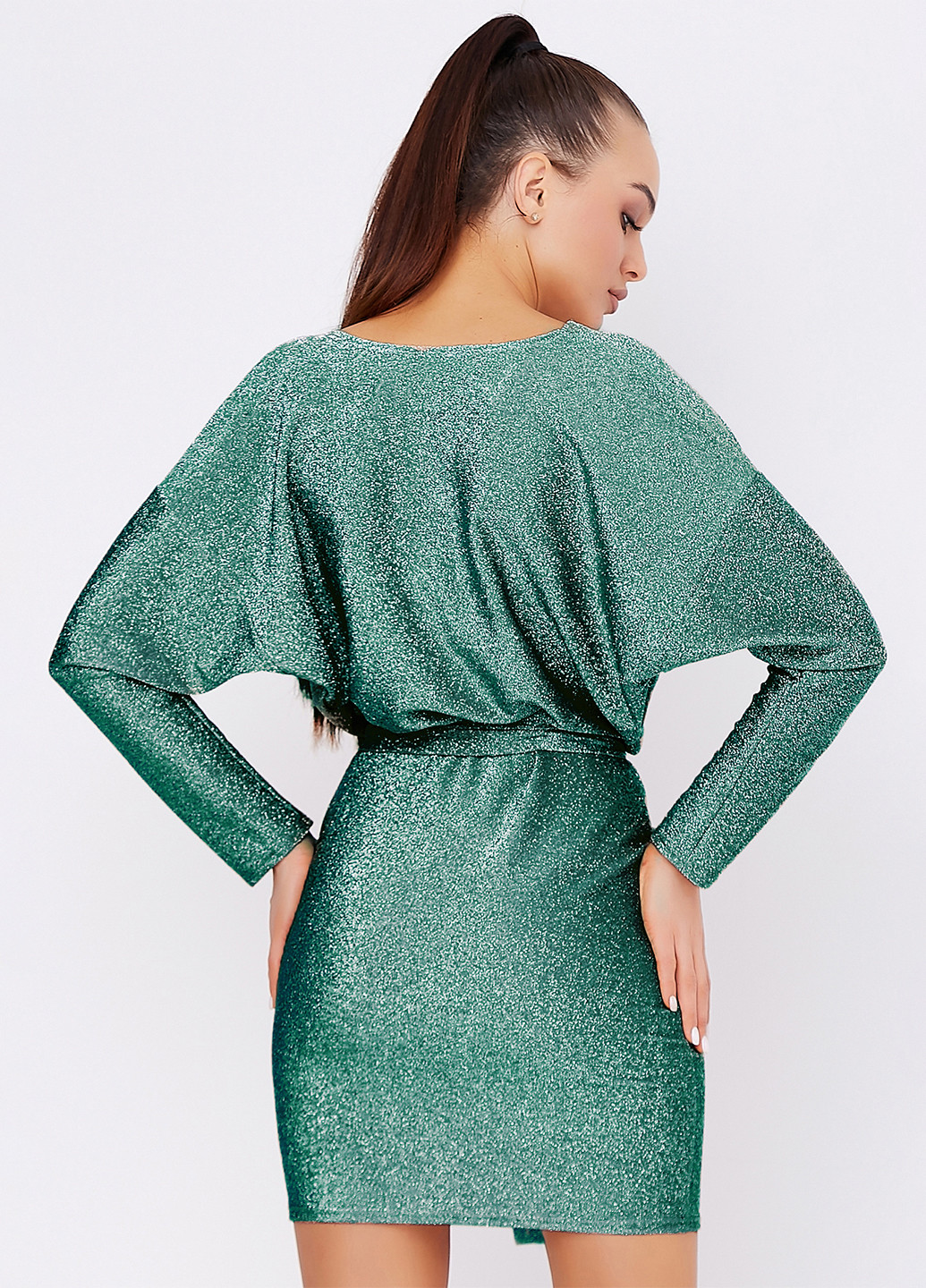 Зеленое коктейльное платье на запах ST-Seventeen однотонное