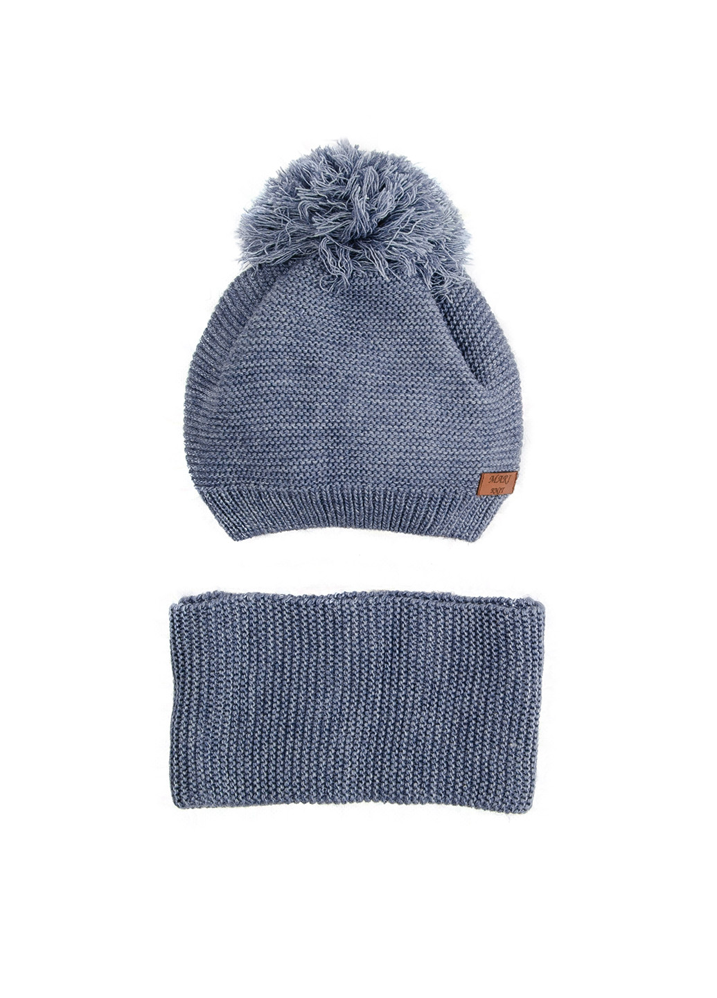 Серо-синий демисезонный комплект (шапка, шарф-снуд) Mari-Knit