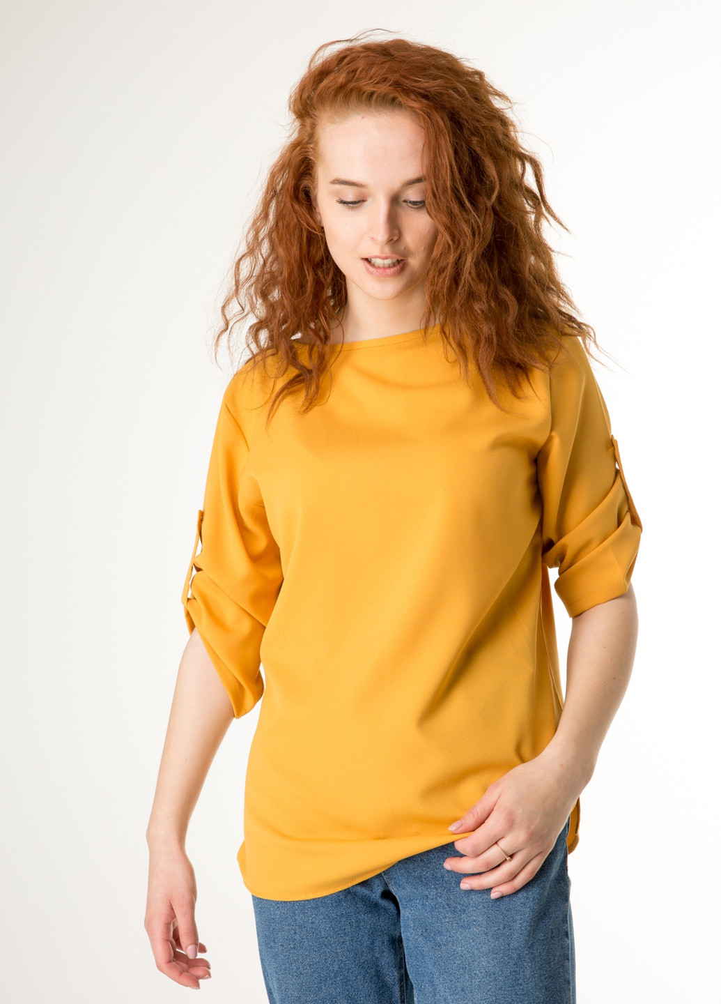 Гірчична демісезонна базова блузка з жниварки віскози, з рукавом 3/4 INNOE Блуза