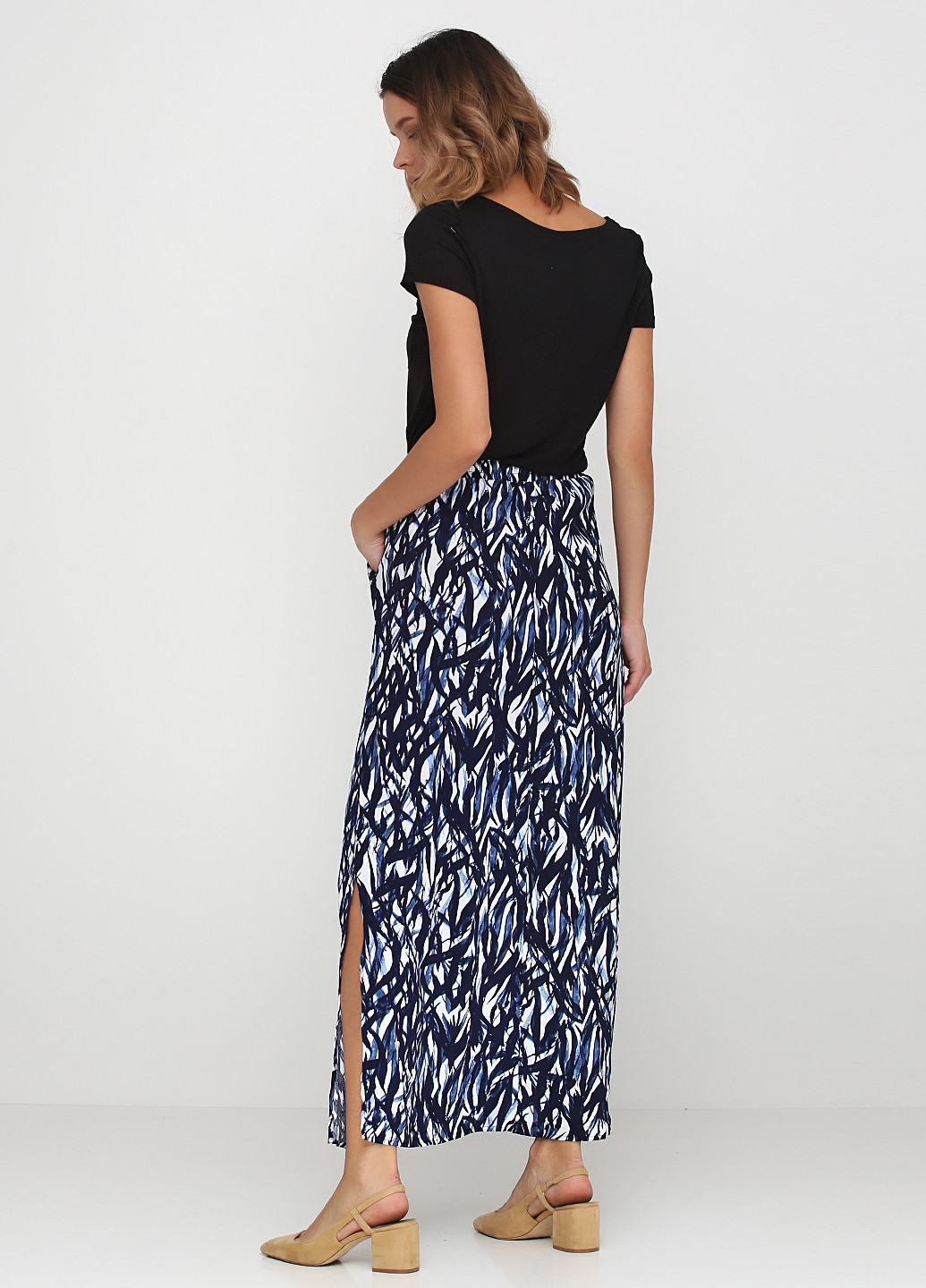 Темно-синяя кэжуал с абстрактным узором юбка H&M макси