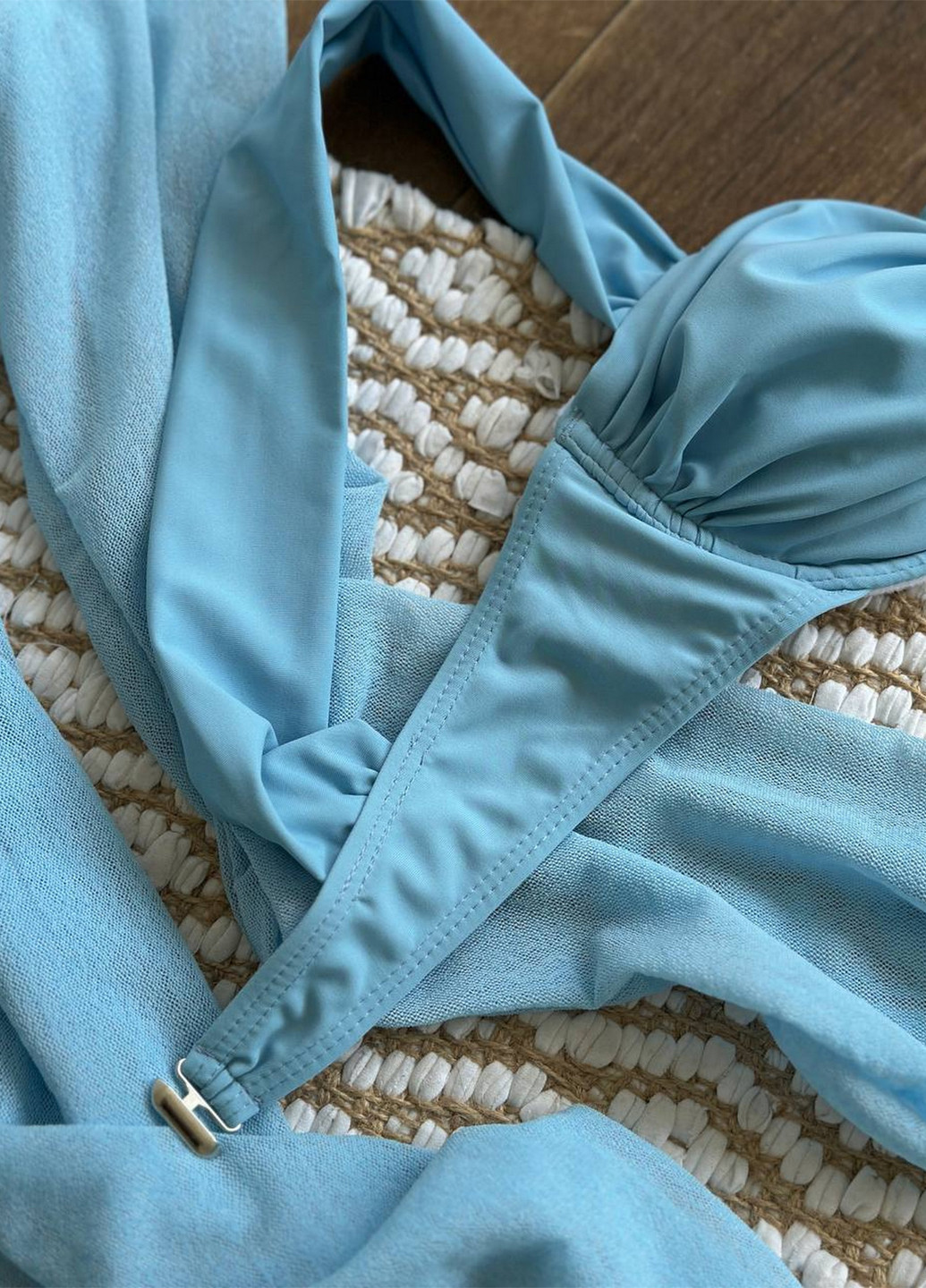 Голубой летний пляжный комплект женский (купальник, туника) раздельный NOVA VEGA