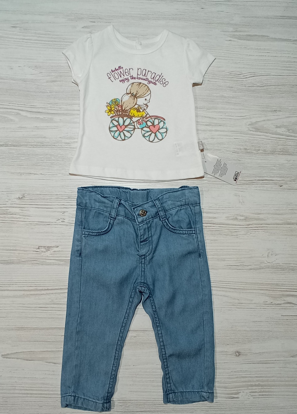 Голубой летний комплект футболка+джинсы. Bebetto