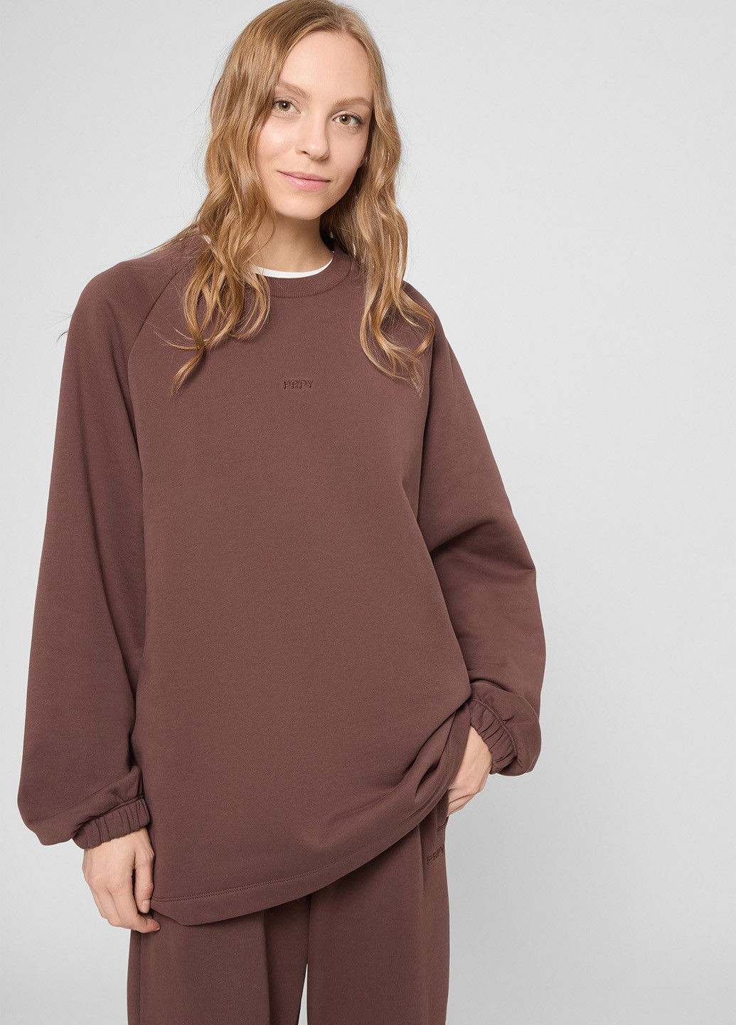 Коричневый свитшот PRPY однотонный вышивка (366431586)