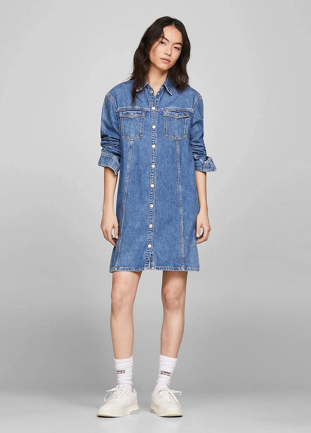 Світло-синя кежуал, джинсова сукня сукня-сорочка Tommy Jeans однотонна