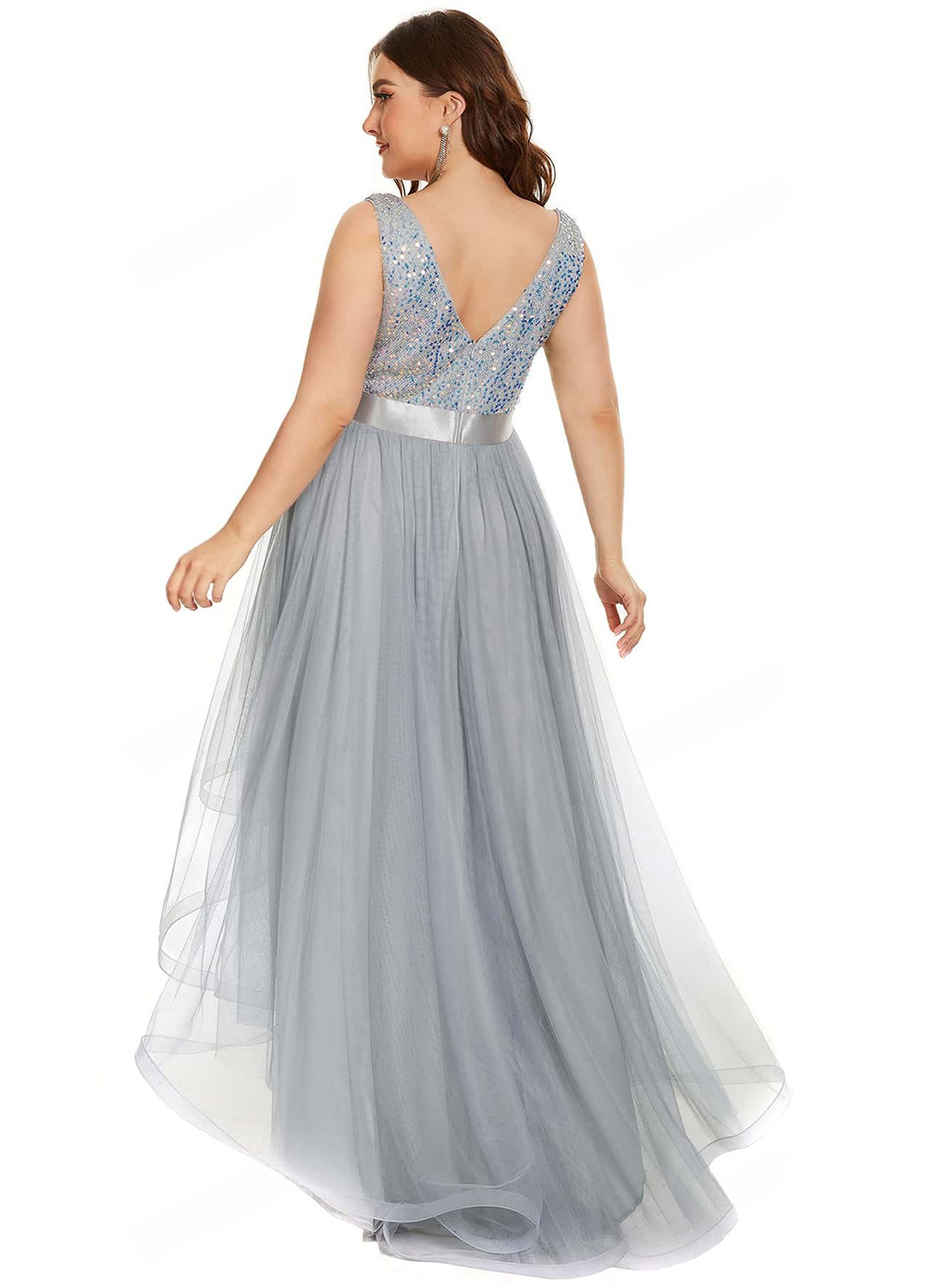 Світло-сіра святковий, коктейльна, вечірня сукня з пишною спідницею, з відкритою спиною SHEIN однотонна