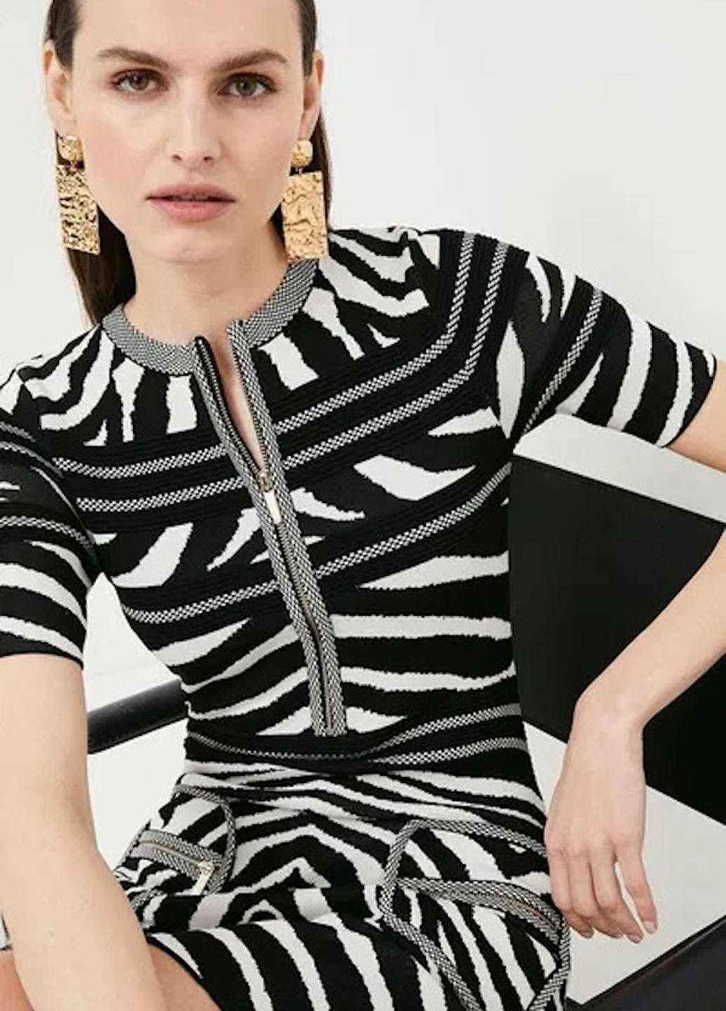 Черно-белое кэжуал платье силуэтная Karen Millen зебра