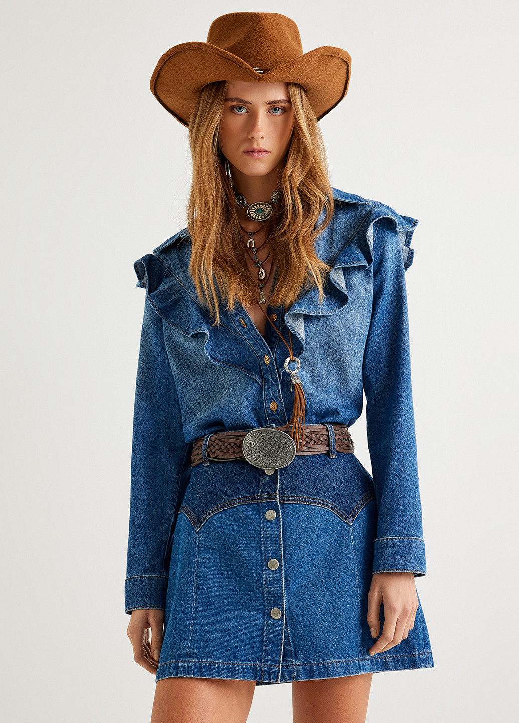 Темно-голубой джинсовая рубашка варенка KOTON