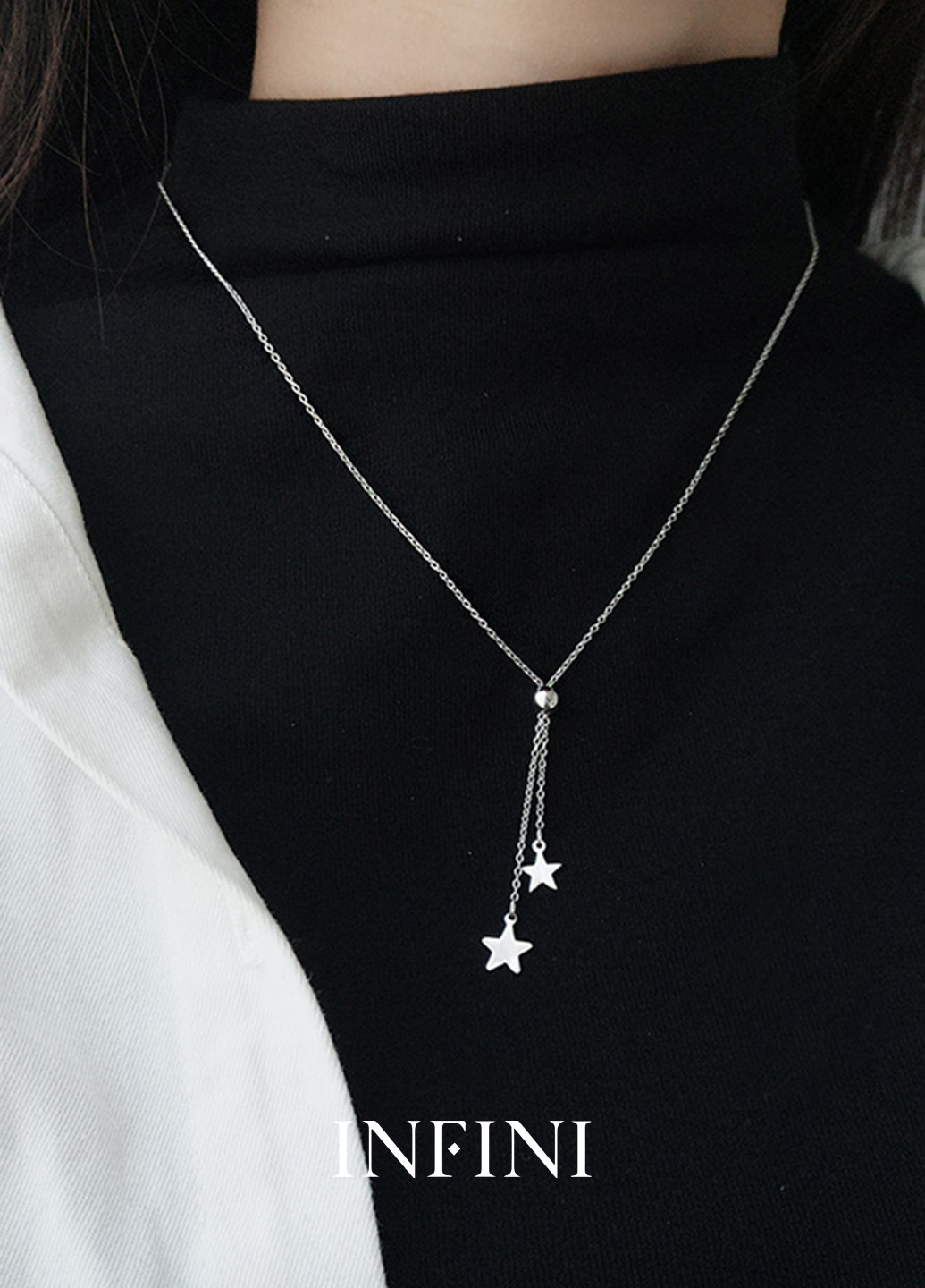Колье серебряное Infini галстук со звездами (250563054)