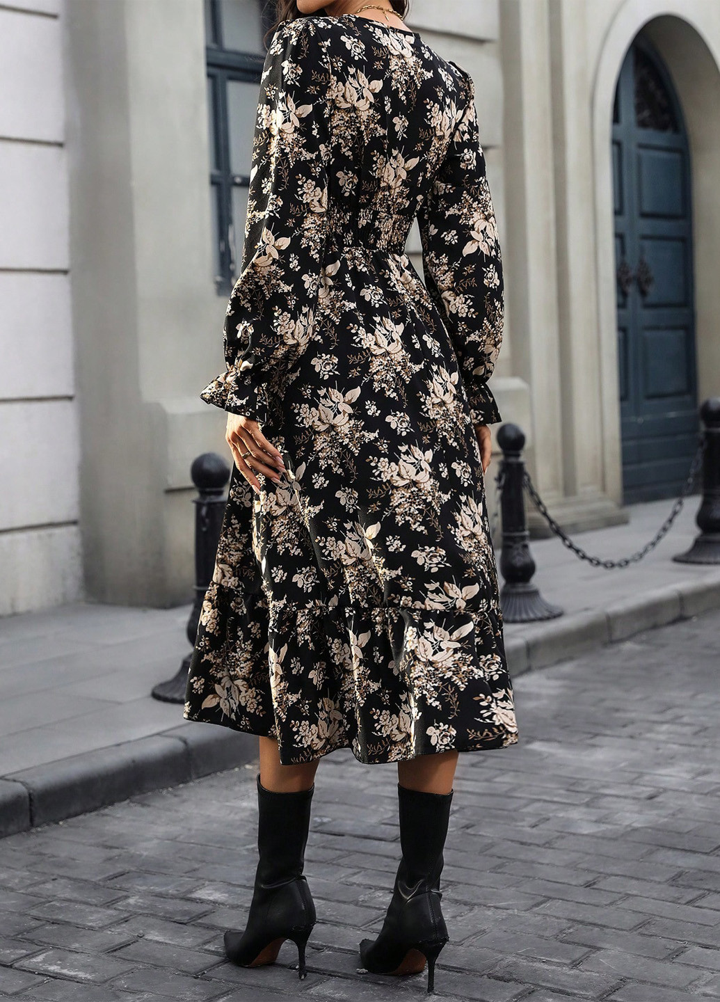 Комбинированное кэжуал платье клеш SHEIN с цветочным принтом