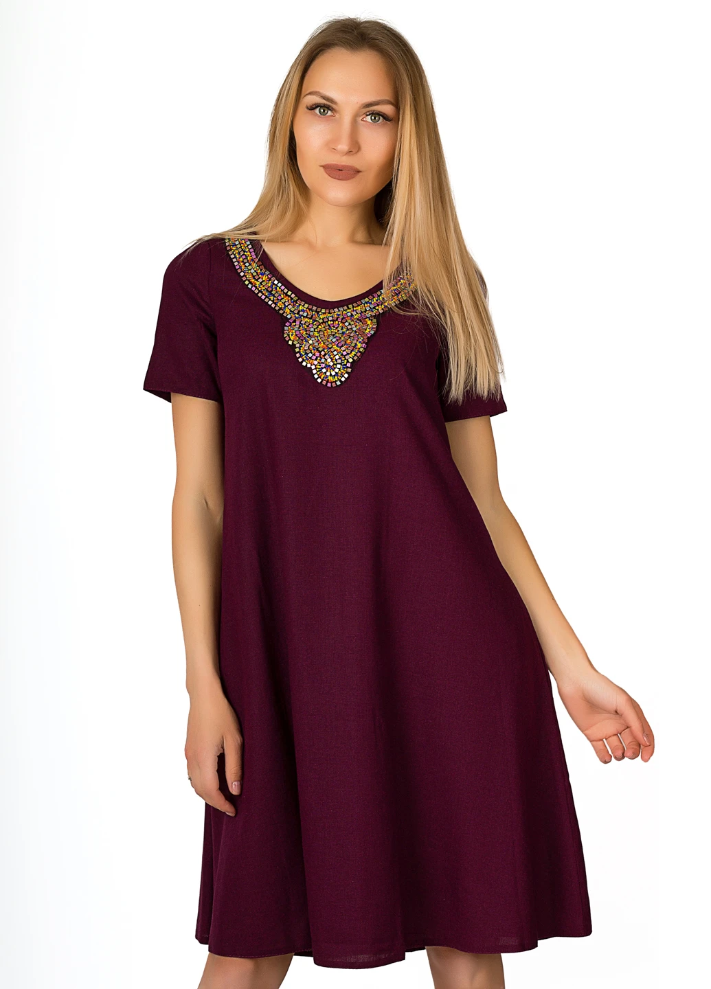 Темно-фиолетовое кэжуал платье клеш Lilove однотонное