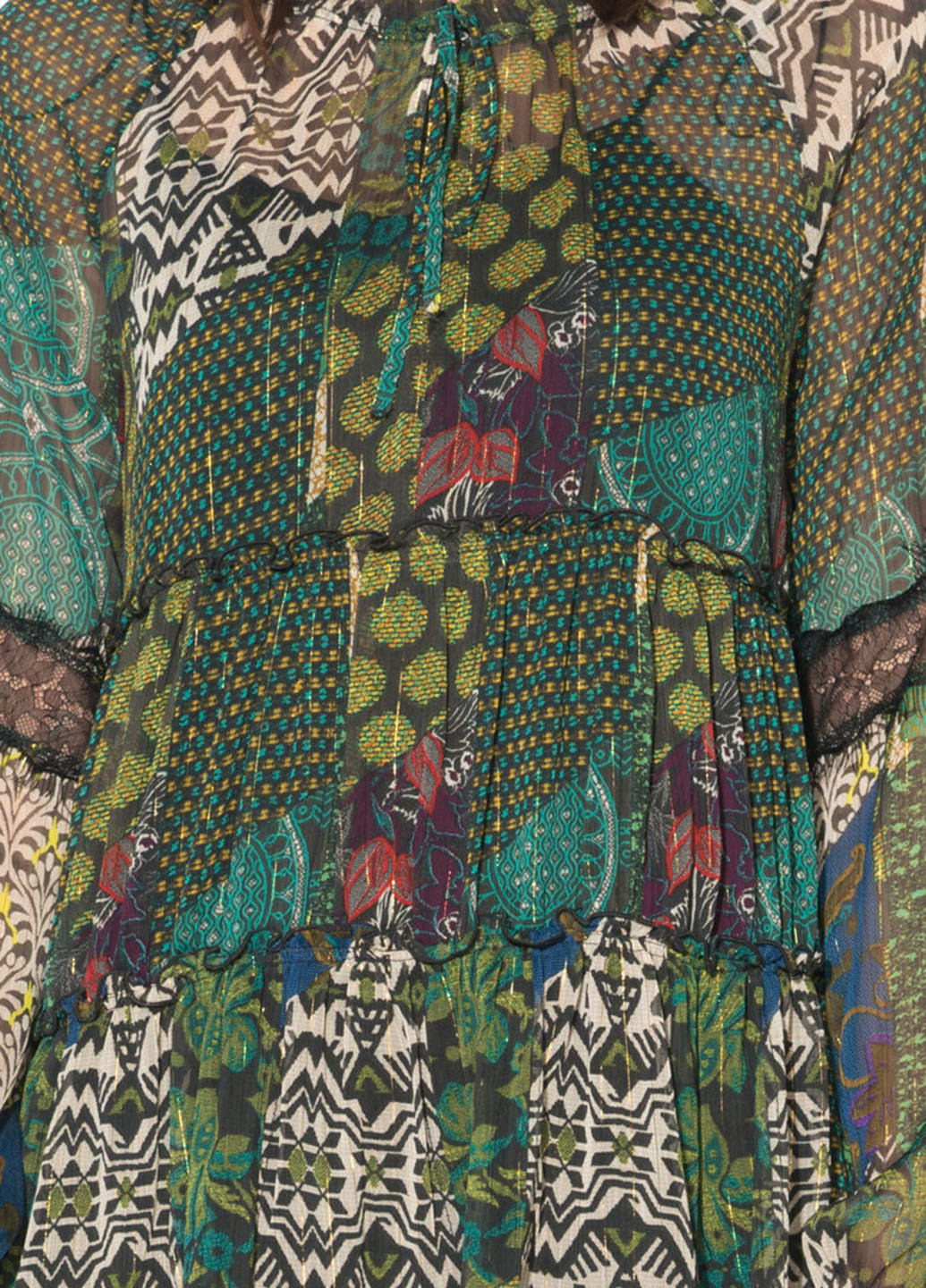 Зеленое кэжуал платье с длинным рукавом Desigual с рисунком