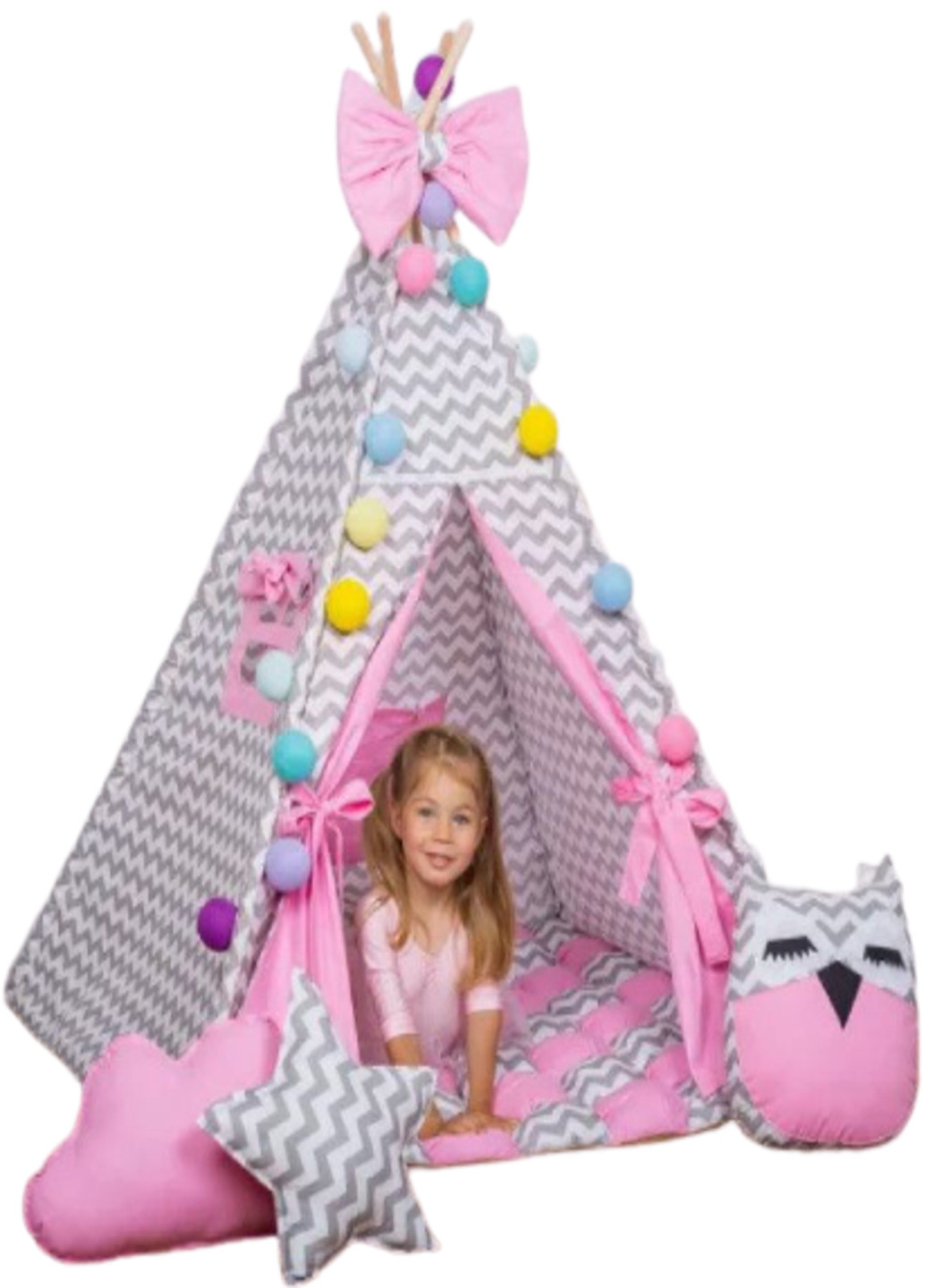 Детская игровая палатка - вигвам домик для детей с матрасом и подушками (7875458-Т) Белый с розовым Francesco Marconi (238135753)