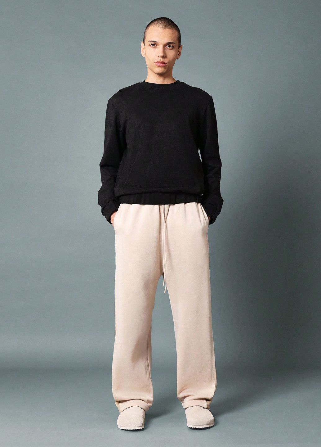 Светло-бежевые кэжуал, спортивные демисезонные прямые брюки SHEIN