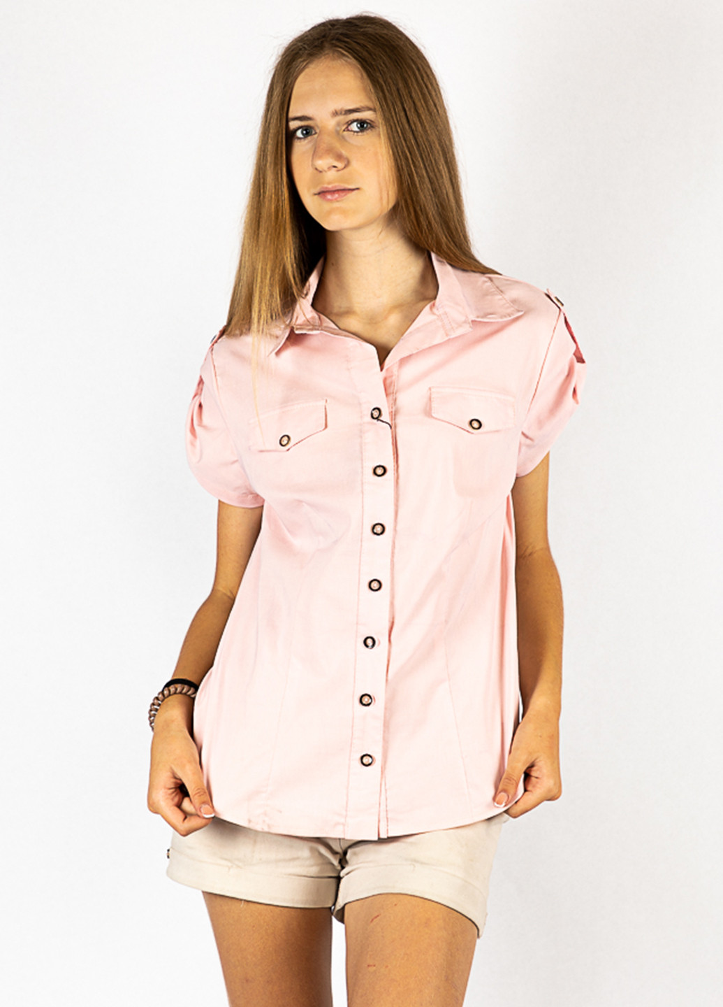 Светло-розовая кэжуал рубашка однотонная Time of Style