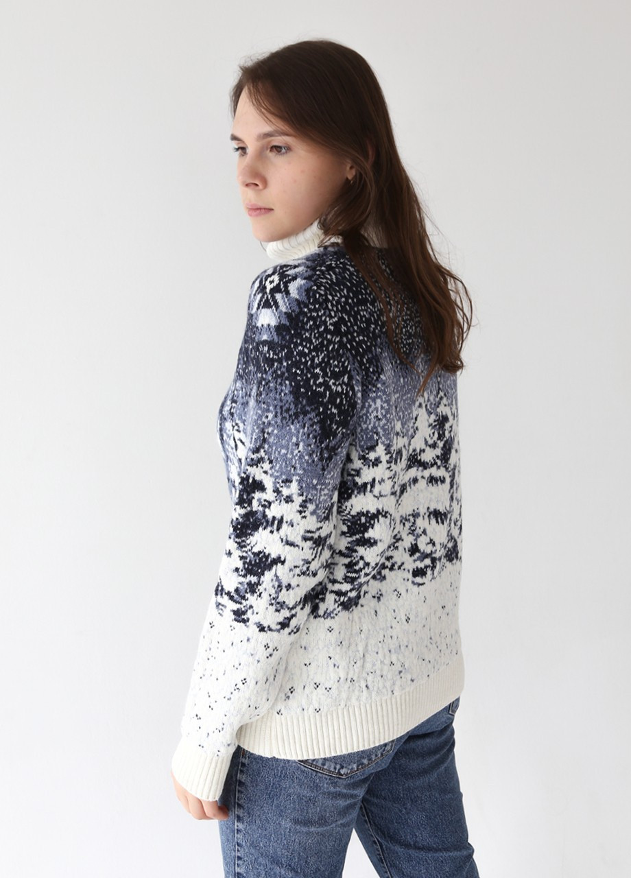 Молочний демісезонний светр жіночий білий зимовий з вовком великий розмір Pulltonic Прямая