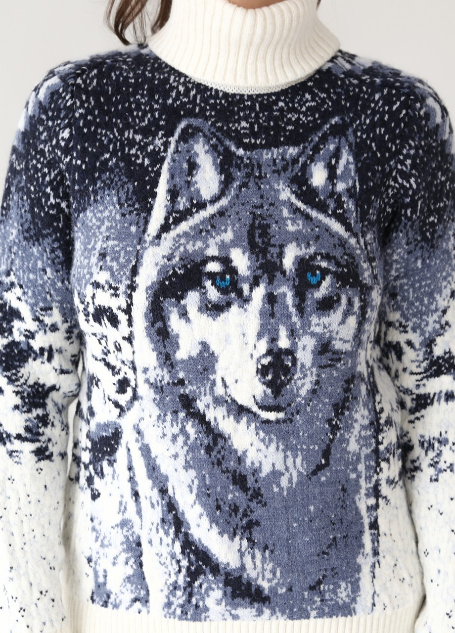 Молочний демісезонний светр жіночий білий зимовий з вовком великий розмір Pulltonic Прямая