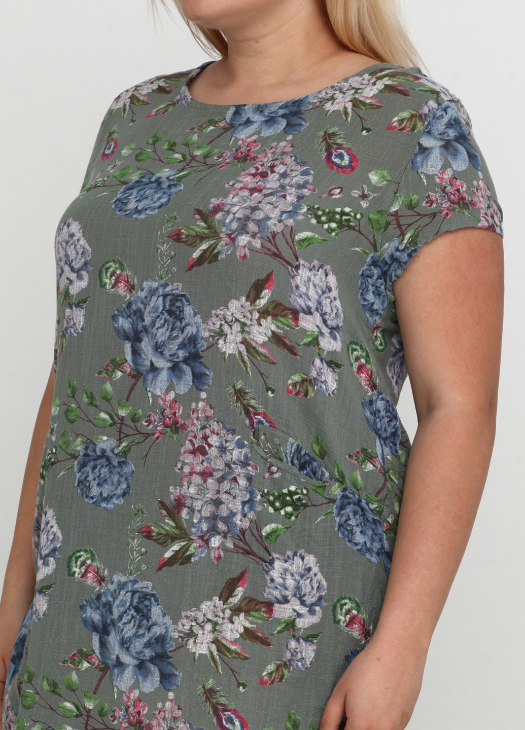 Оливковое (хаки) кэжуал платье New Collection с цветочным принтом
