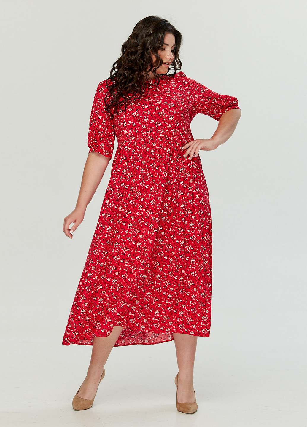 Красное кэжуал платье а-силуэт A'll Posa с цветочным принтом