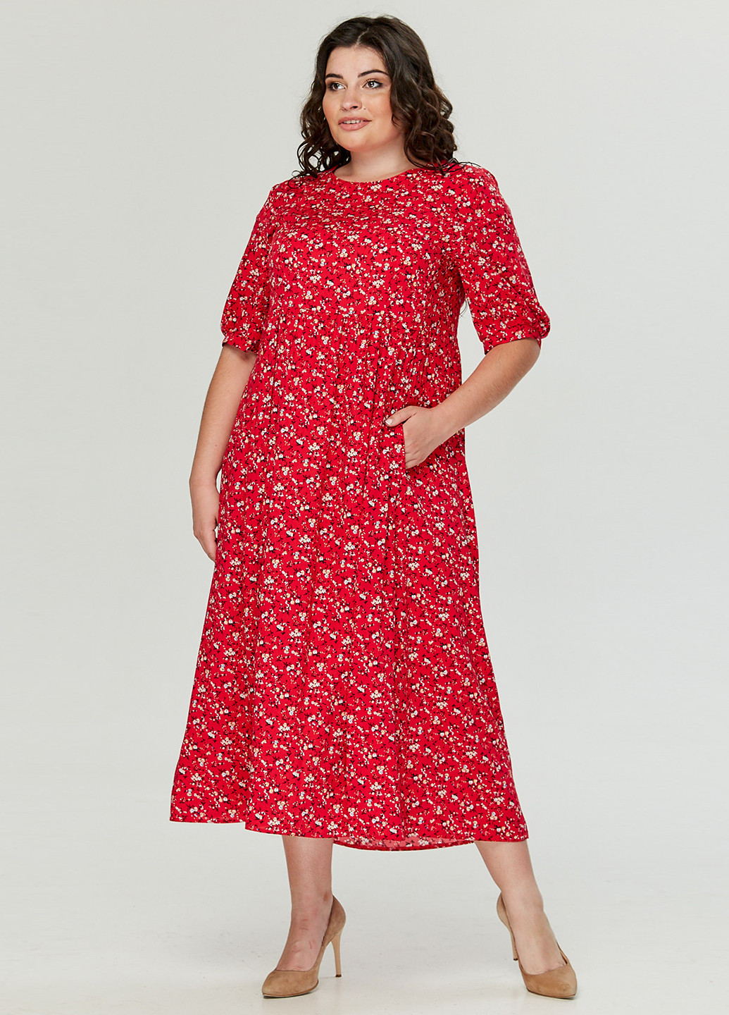 Красное кэжуал платье а-силуэт A'll Posa с цветочным принтом