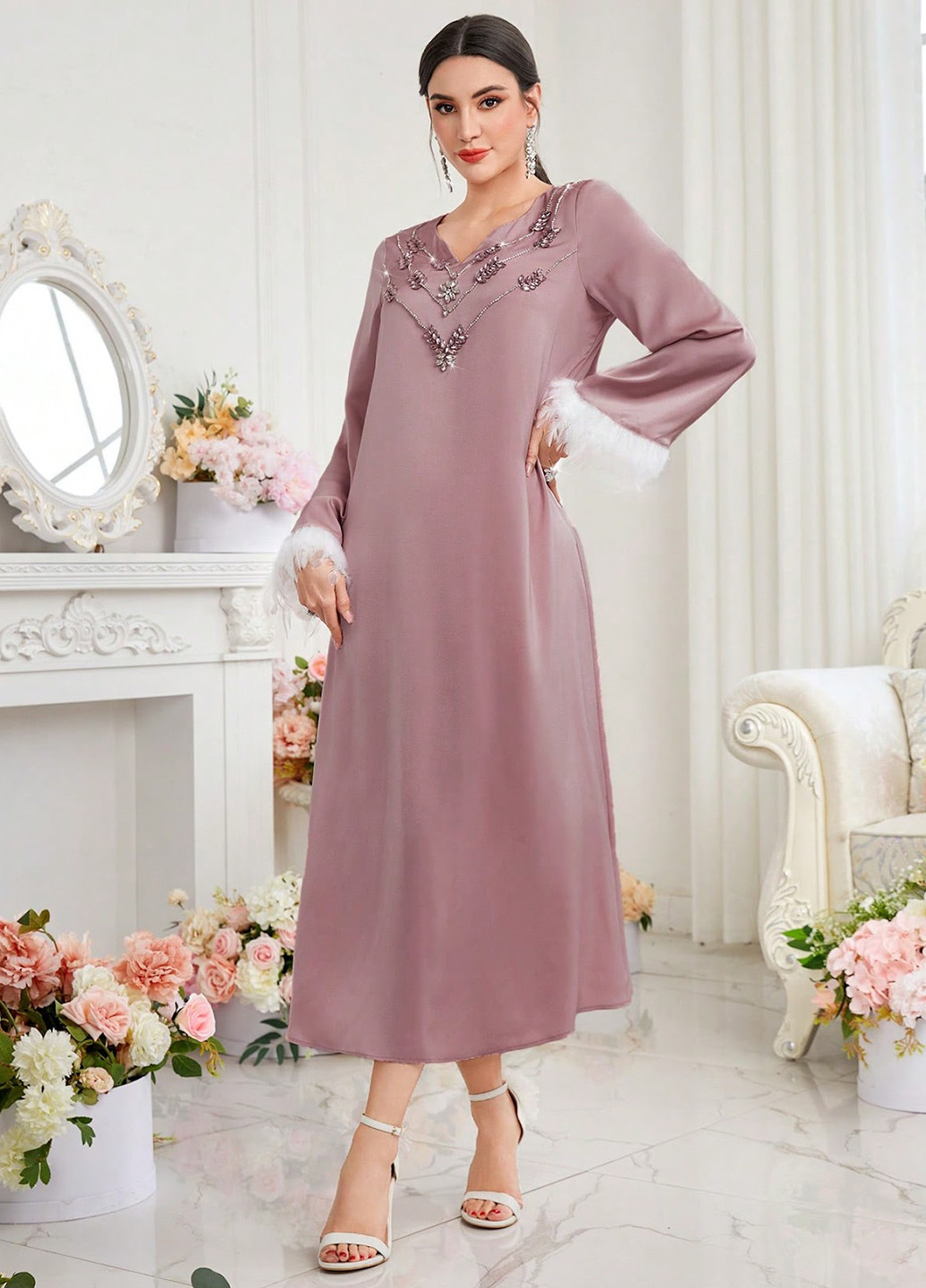 Рожево-коричнева коктейльна сукня а-силует SHEIN однотонна