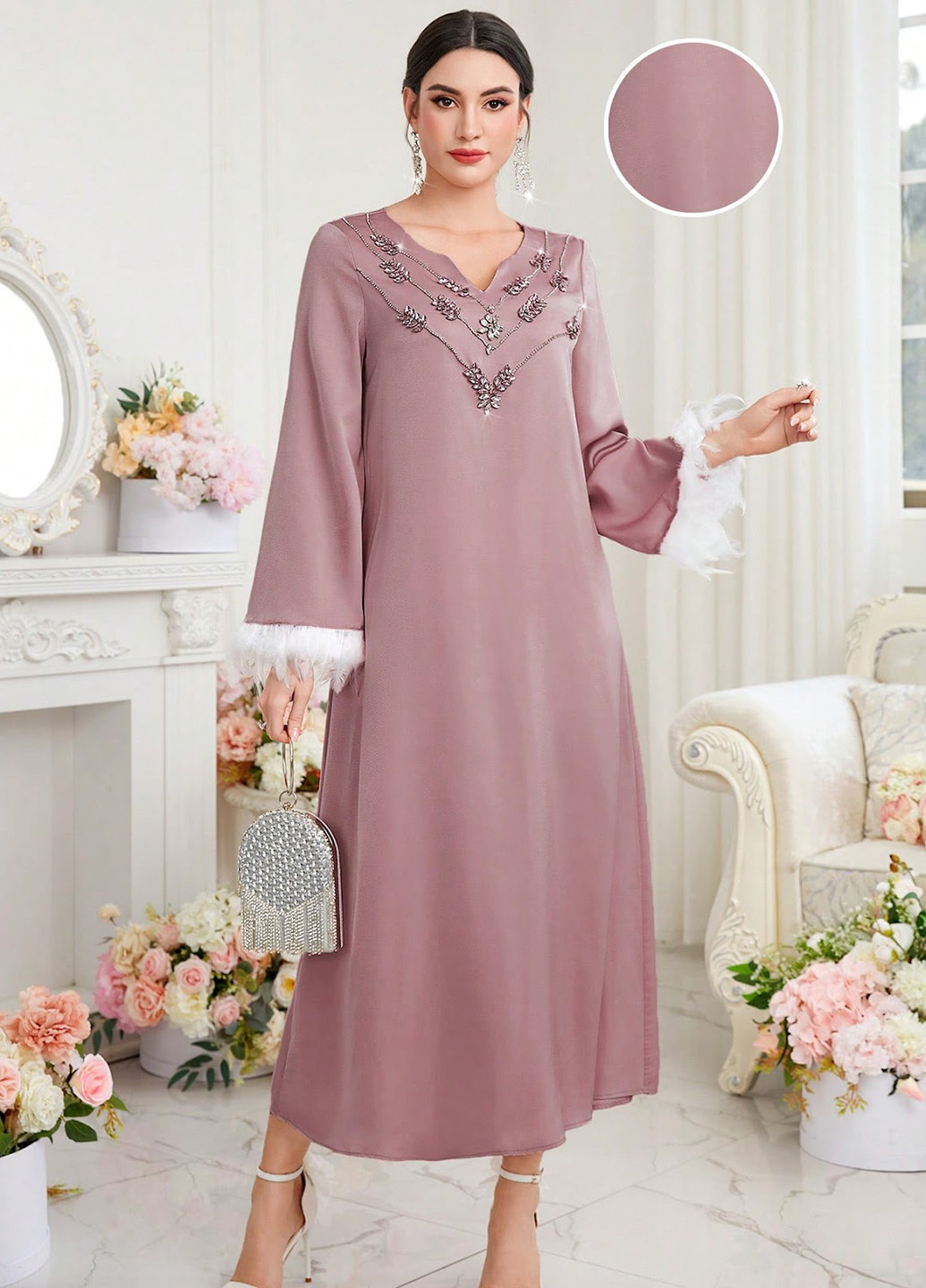 Рожево-коричнева коктейльна сукня а-силует SHEIN однотонна