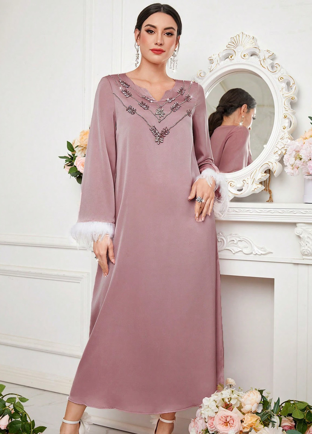 Рожево-коричнева коктейльна сукня а-силует SHEIN однотонна