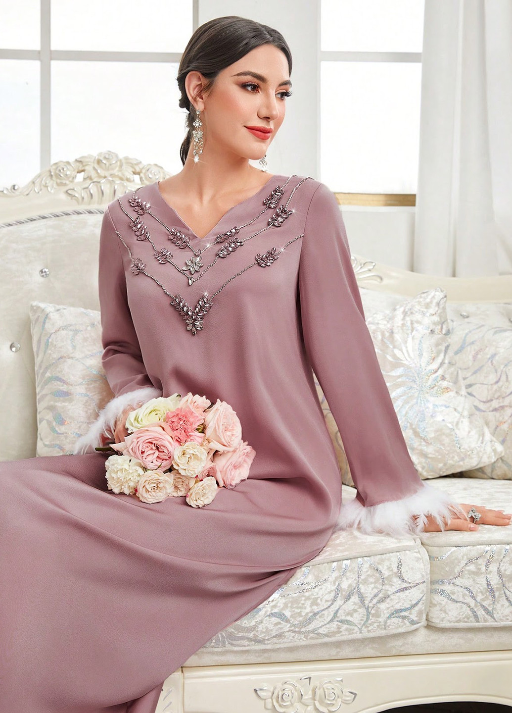 Рожево-коричнева коктейльна сукня а-силует SHEIN однотонна