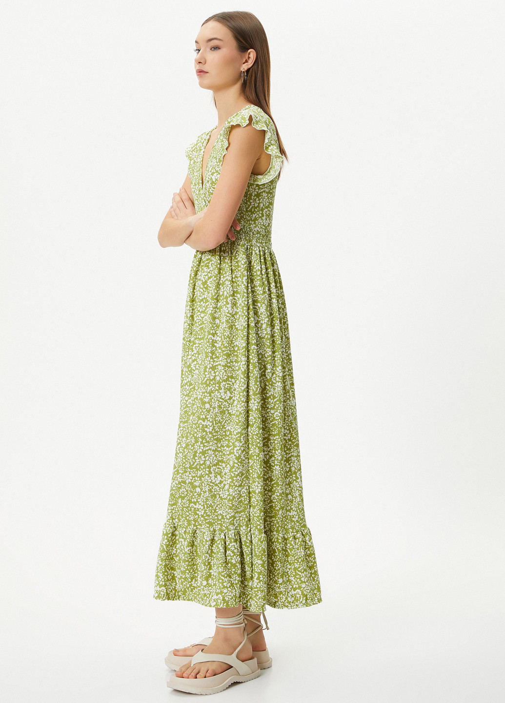 Оливкова кежуал сукня KOTON з квітковим принтом