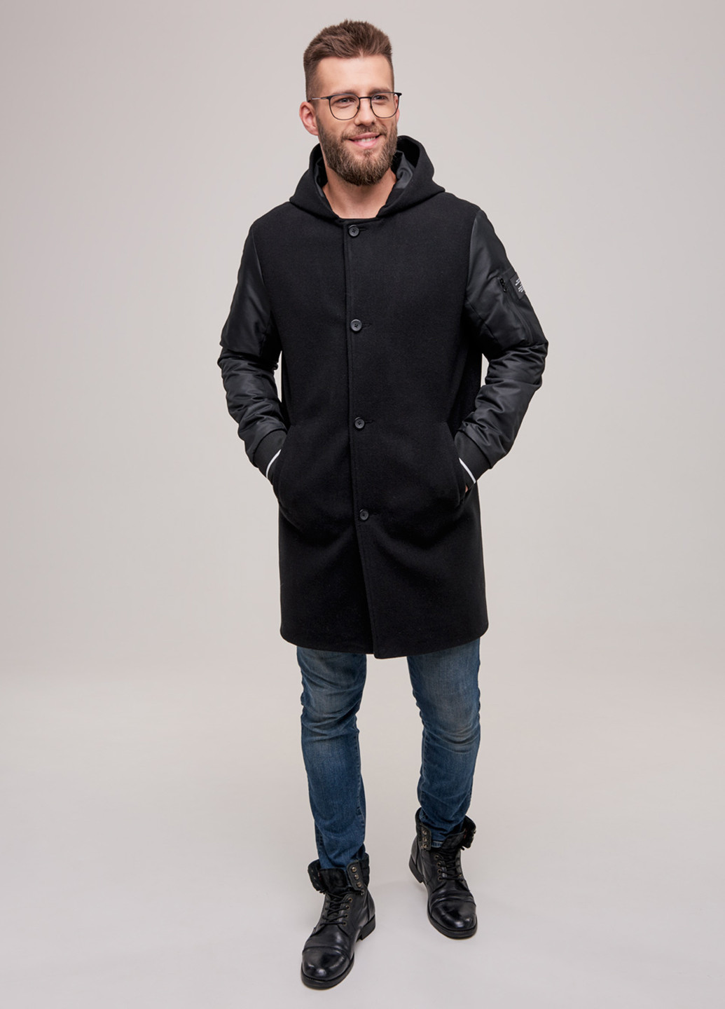 Черное демисезонное Пальто однобортное Riccardo