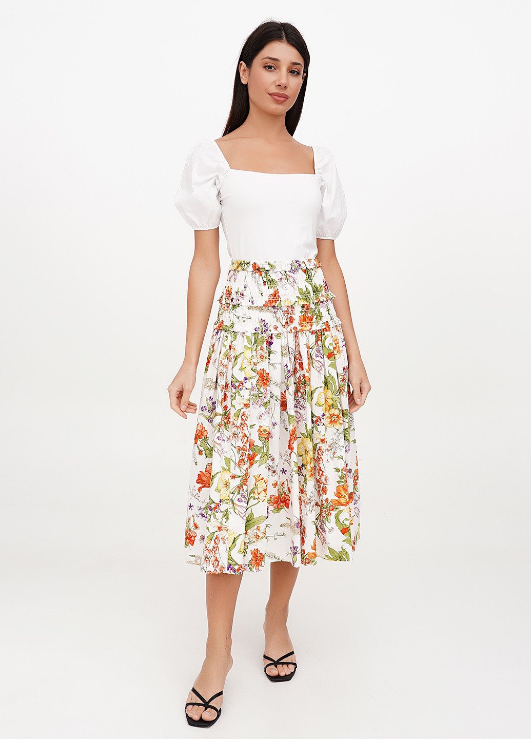 Молочная кэжуал цветочной расцветки юбка J.Crew клешированная