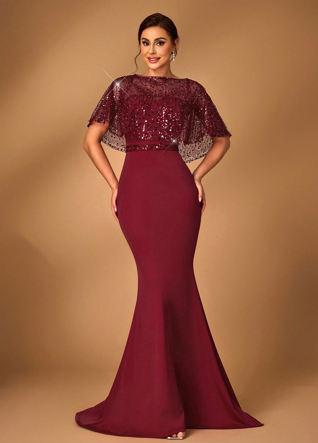 Бордовий літній комплект (сукня, накидка) SHEIN