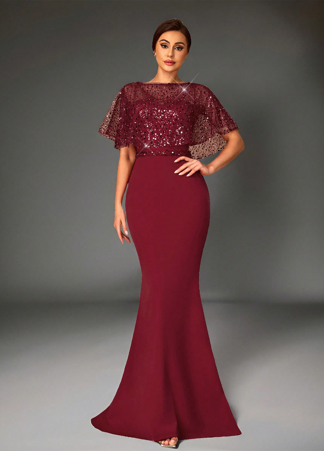 Бордовий літній комплект (сукня, накидка) SHEIN