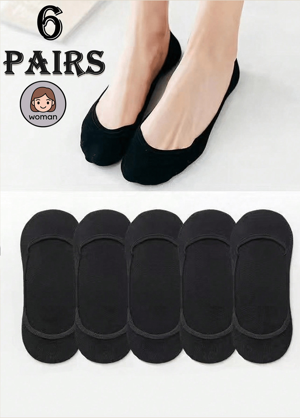 Чёрные носки (6 пар) SHEIN однотонные (365769896)
