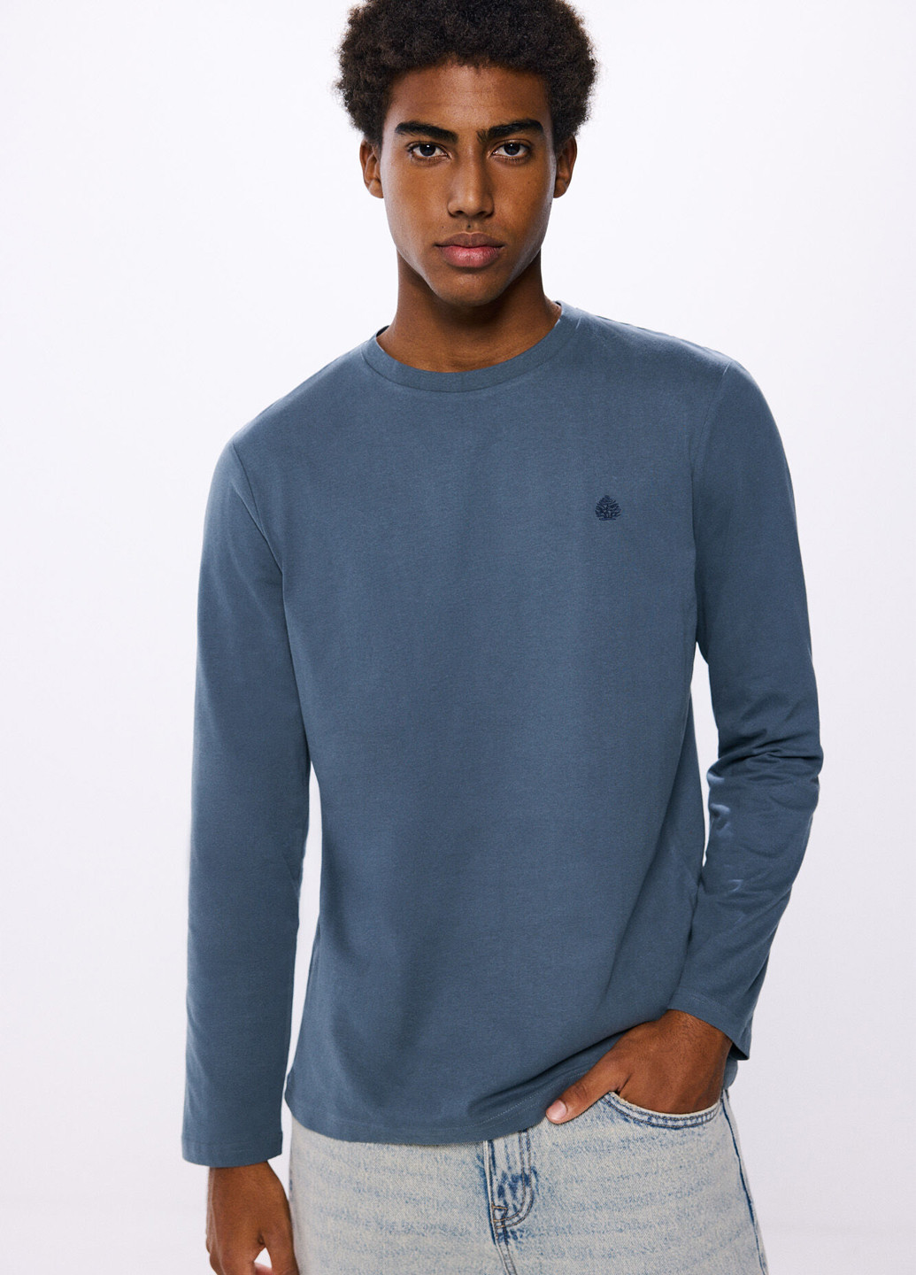 Бирюзовый демисезонный кэжуал лонгслив Springfield однотонный