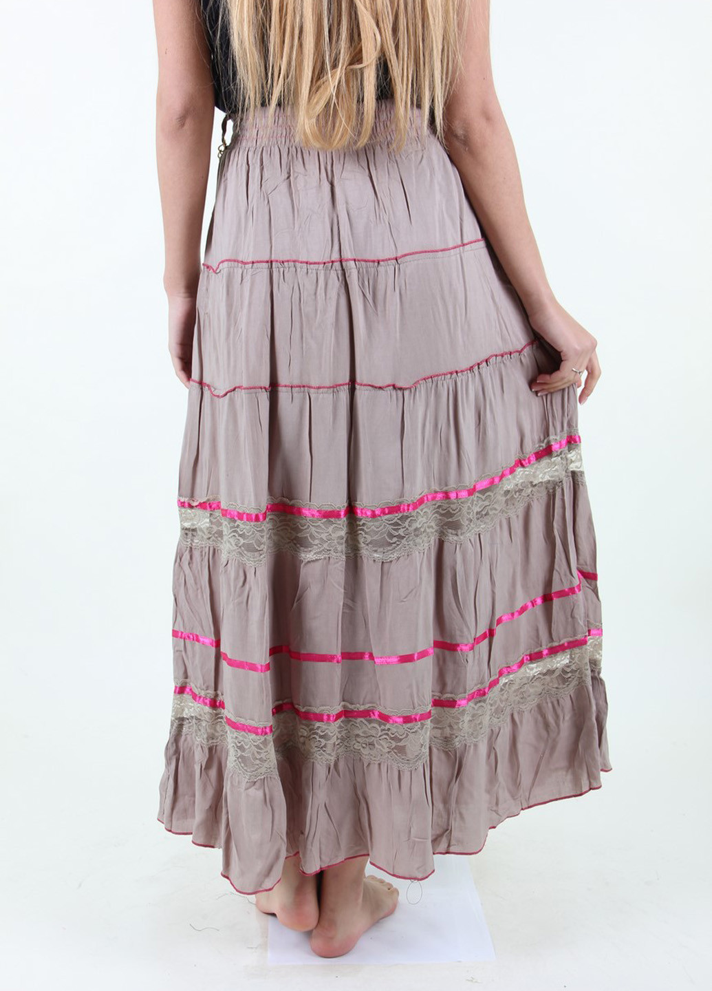 Розово-коричневая кэжуал в полоску юбка Xiaoji макси