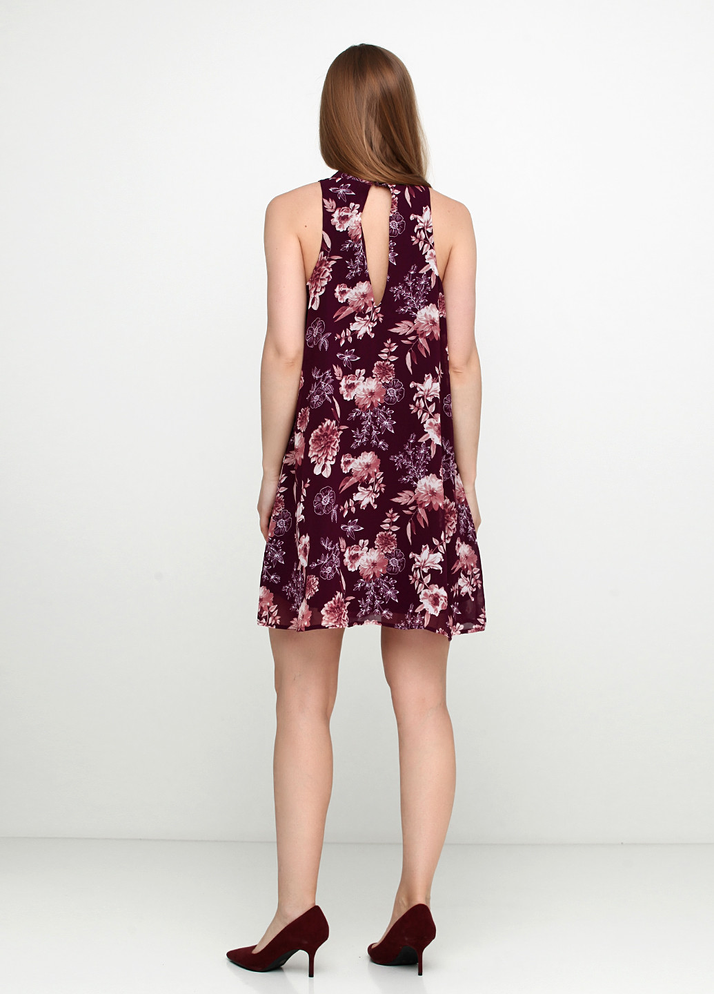 Бордова кежуал сукня а-силует Miami by Francesca's з квітковим принтом