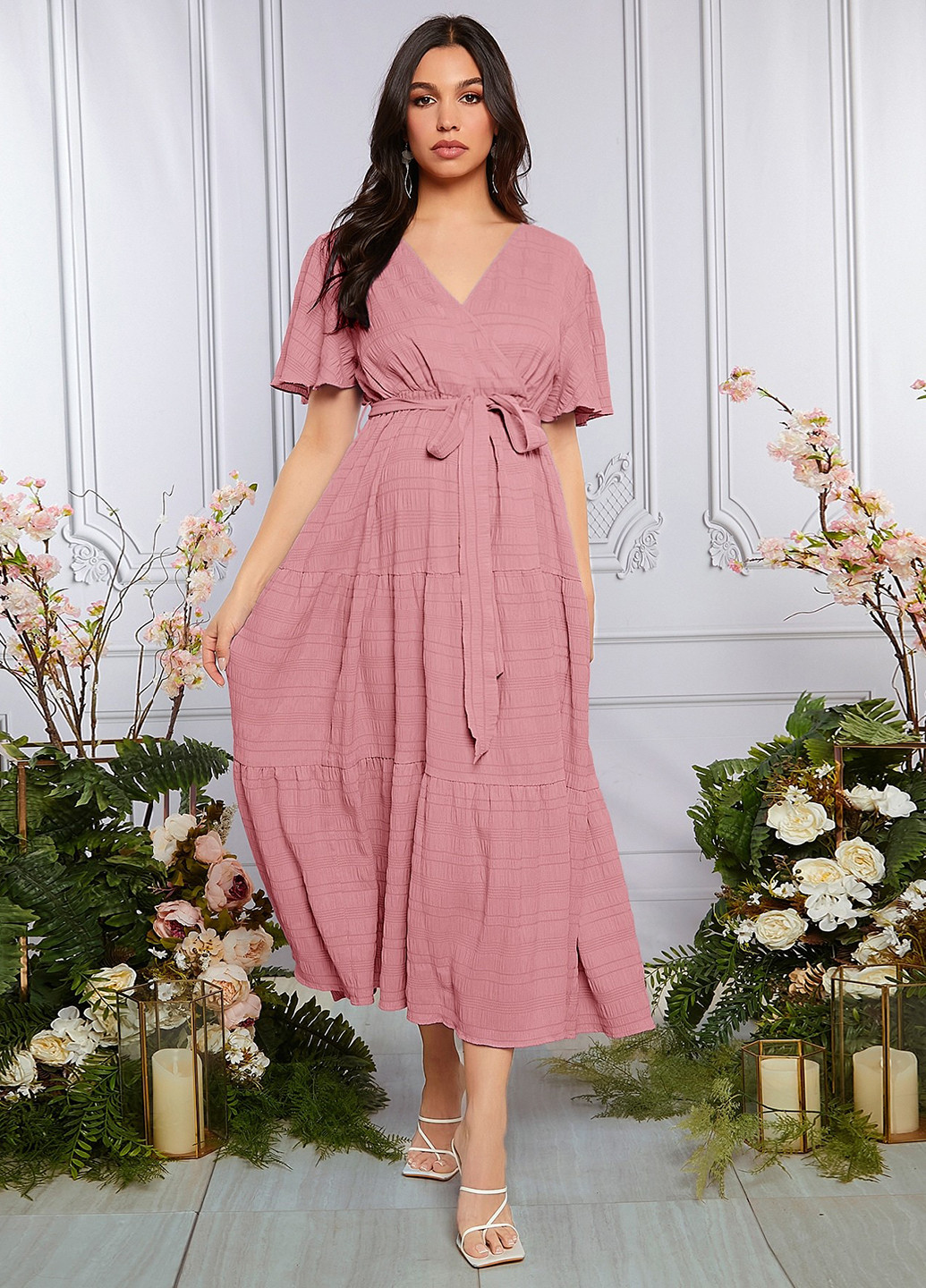 Світло-рожева кежуал сукня для вагітних на запах SHEIN однотонна